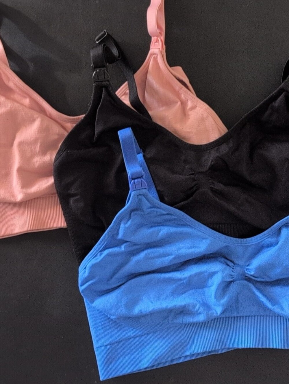 Seamless Nursing/Everyday Bralettes Trio - Blue, Black, Pink